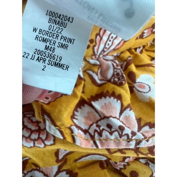 Janie & Jack 3 Floral‎ Romper 100% Cotton Yellow Border Print Jumpsuit Boho Chic - Picture 4 of 10